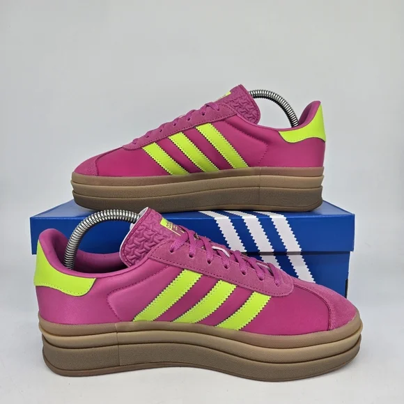 New Adidas Gazelle Bold 'Lucid Fuchsia Solar Slime Satin' Women's Shoes Size 6 - Picture 6 of 8